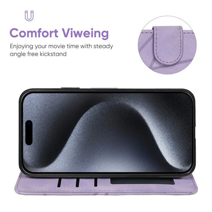 For iPhone 15 Pro Max Wallet Case Lines Imprint Skin-Touch Leather Phone Cover