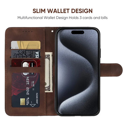 For iPhone 15 Pro Max Wallet Case Lines Imprint Skin-Touch Leather Phone Cover