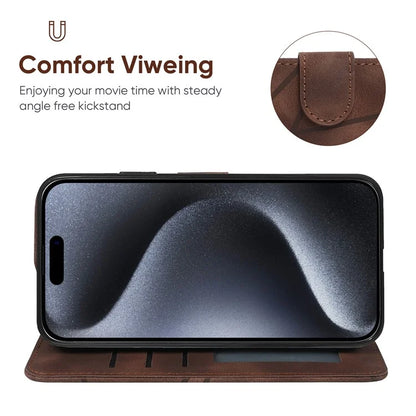 For iPhone 15 Pro Max Wallet Case Lines Imprint Skin-Touch Leather Phone Cover