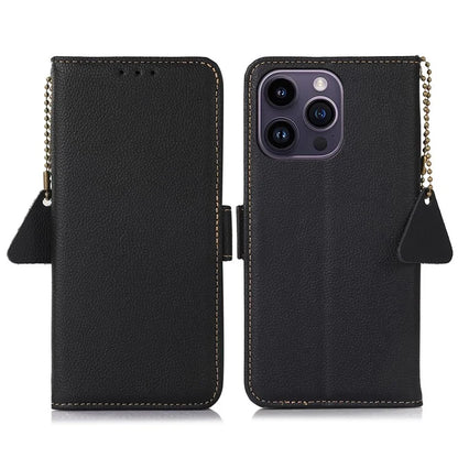 TJ For iPhone 16 Pro Case Genuine Cow Leather Phone Cover with RFID Blocking Wallet