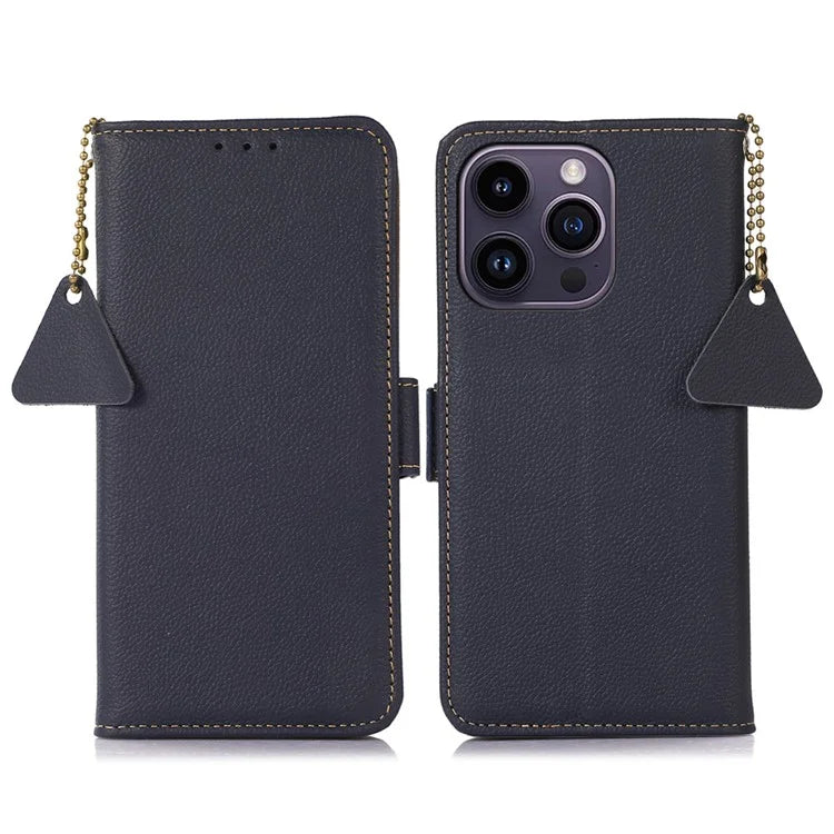 TJ For iPhone 16 Pro Case Genuine Cow Leather Phone Cover with RFID Blocking Wallet