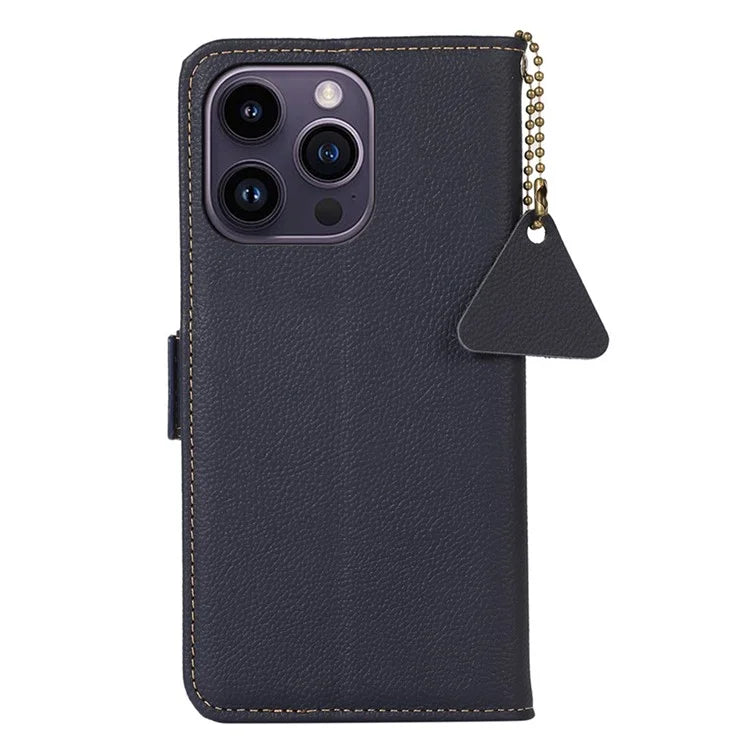 TJ For iPhone 16 Pro Case Genuine Cow Leather Phone Cover with RFID Blocking Wallet