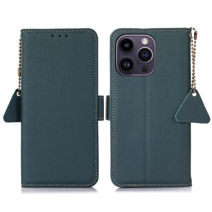 TJ For iPhone 16 Pro Case Genuine Cow Leather Phone Cover with RFID Blocking Wallet
