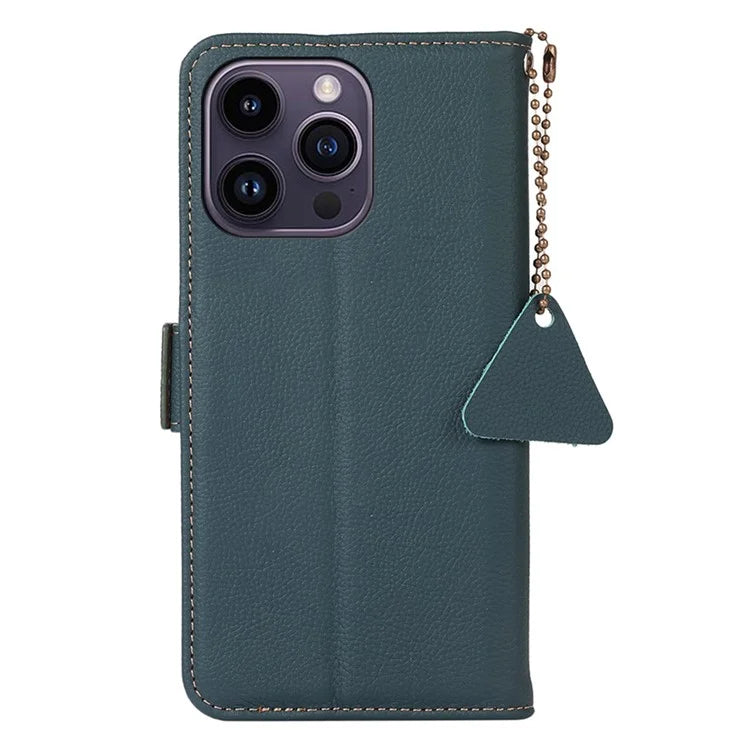 TJ For iPhone 16 Pro Case Genuine Cow Leather Phone Cover with RFID Blocking Wallet