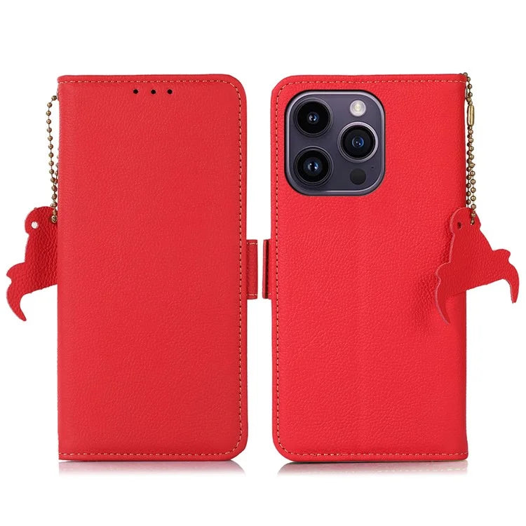 TJ For iPhone 16 Pro Case Genuine Cow Leather Phone Cover with RFID Blocking Wallet