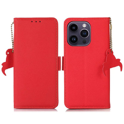 TJ For iPhone 16 Pro Case Genuine Cow Leather Phone Cover with RFID Blocking Wallet