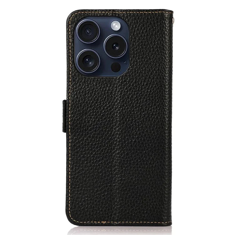 KHAZNEH For iPhone 16 Pro Max Wallet Case Genuine Cow Leather Phone Cover RFID Blocking