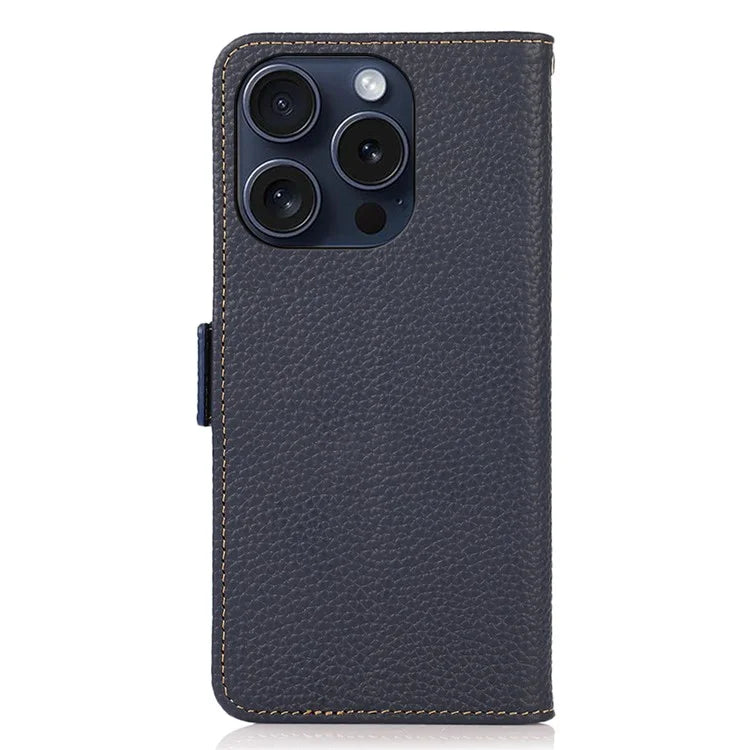 KHAZNEH For iPhone 16 Pro Max Wallet Case Genuine Cow Leather Phone Cover RFID Blocking