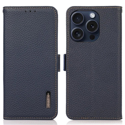 KHAZNEH For iPhone 16 Pro Case RFID Blocking Genuine Cow Leather Wallet Phone Cover