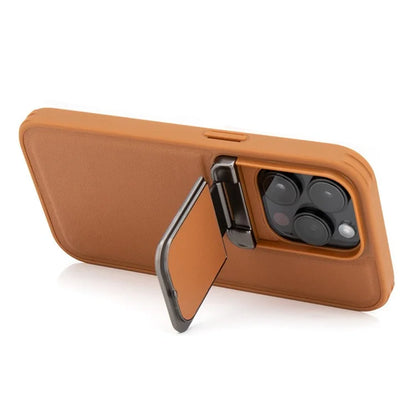 For iPhone 15 Pro Max Case Lens Cover Kickstand PU Leather+PC+TPU Phone Cover
