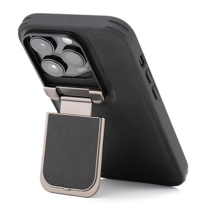 For iPhone 15 Pro Max Case Lens Cover Kickstand PU Leather+PC+TPU Phone Cover