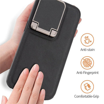 For iPhone 15 Pro Max Case Lens Cover Kickstand PU Leather+PC+TPU Phone Cover