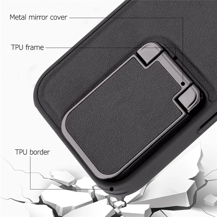 For iPhone 15 Pro Max Case Lens Cover Kickstand PU Leather+PC+TPU Phone Cover