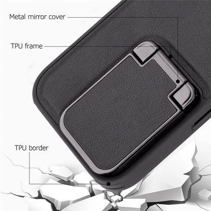 For iPhone 15 Pro Max Case Lens Cover Kickstand PU Leather+PC+TPU Phone Cover