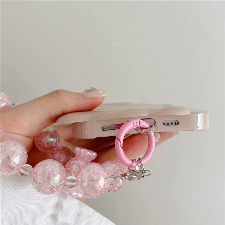 For iPhone 15 Pro TPU Case Seashell Shape Glossy Phone Cover with Chain Hand Strap