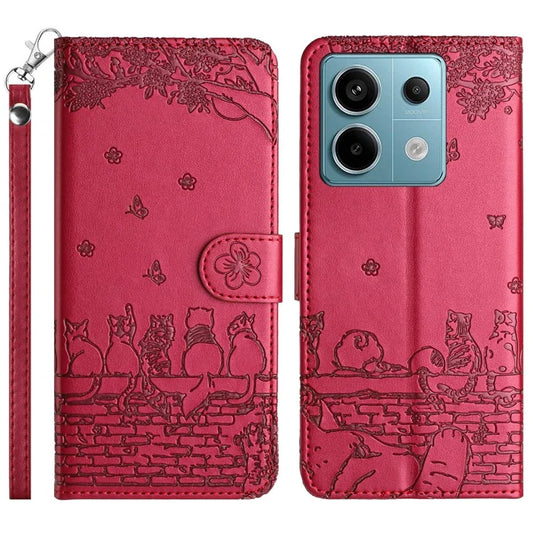 For Xiaomi Redmi Note 13 Pro 5G / Poco X6 5G Case Wall Cats Imprinted PU Leather Phone Cover