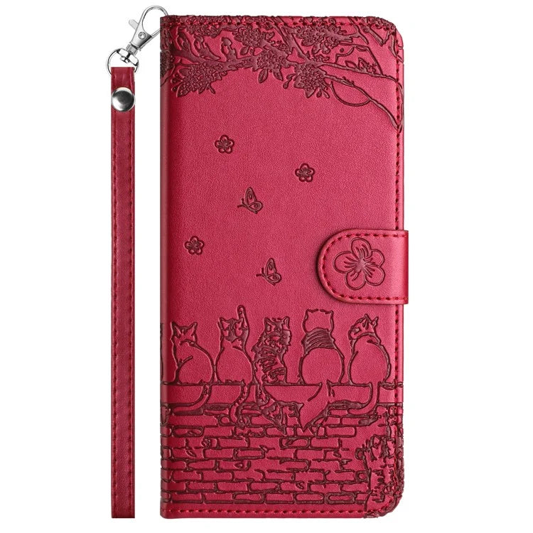 For Xiaomi Redmi Note 13 Pro 5G / Poco X6 5G Case Wall Cats Imprinted PU Leather Phone Cover