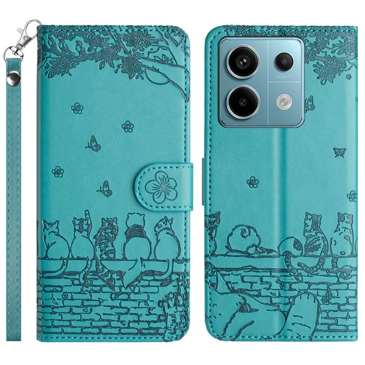 For Xiaomi Redmi Note 13 Pro 5G / Poco X6 5G Case Wall Cats Imprinted PU Leather Phone Cover
