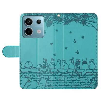 For Xiaomi Redmi Note 13 Pro 5G / Poco X6 5G Case Wall Cats Imprinted PU Leather Phone Cover