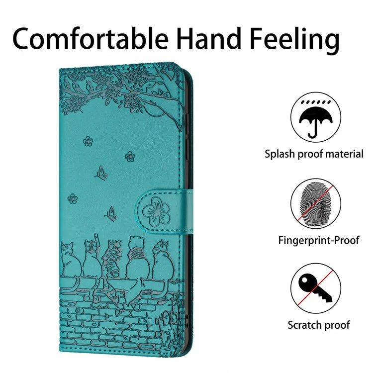 For Xiaomi Redmi Note 13 Pro 5G / Poco X6 5G Case Wall Cats Imprinted PU Leather Phone Cover