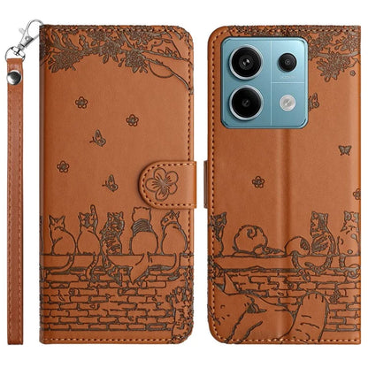 For Xiaomi Redmi Note 13 Pro 5G / Poco X6 5G Case Wall Cats Imprinted PU Leather Phone Cover