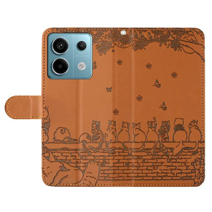 For Xiaomi Redmi Note 13 Pro 5G / Poco X6 5G Case Wall Cats Imprinted PU Leather Phone Cover
