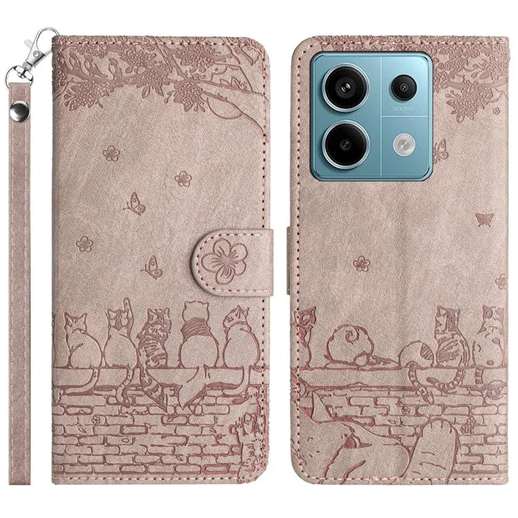 For Xiaomi Redmi Note 13 Pro 5G / Poco X6 5G Case Wall Cats Imprinted PU Leather Phone Cover