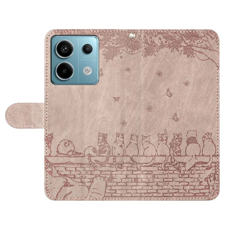 For Xiaomi Redmi Note 13 Pro 5G / Poco X6 5G Case Wall Cats Imprinted PU Leather Phone Cover