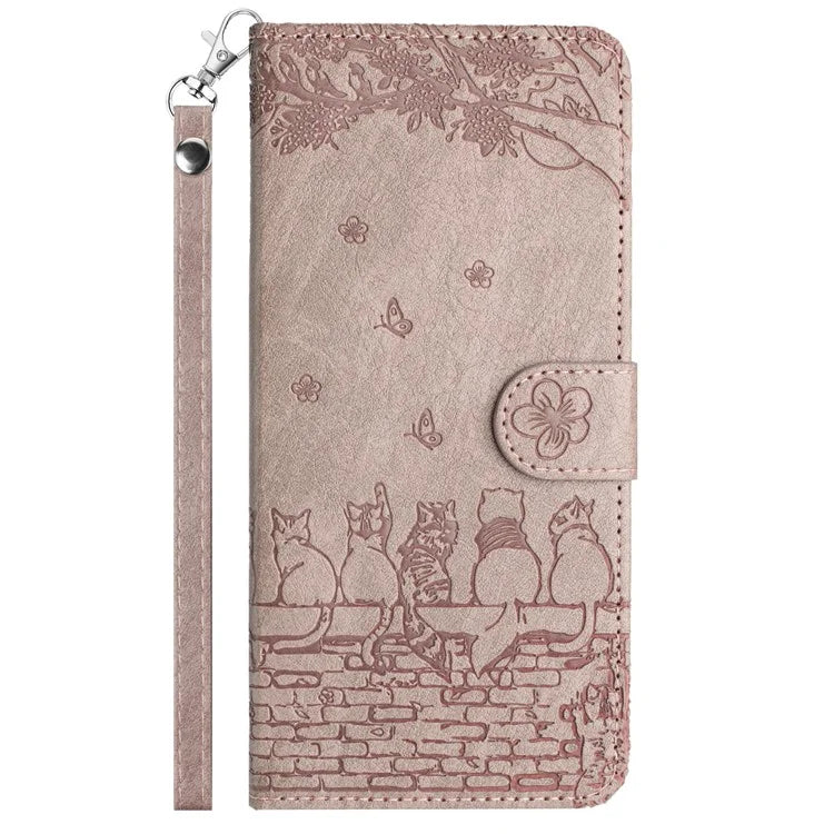 For Xiaomi Redmi Note 13 Pro 5G / Poco X6 5G Case Wall Cats Imprinted PU Leather Phone Cover