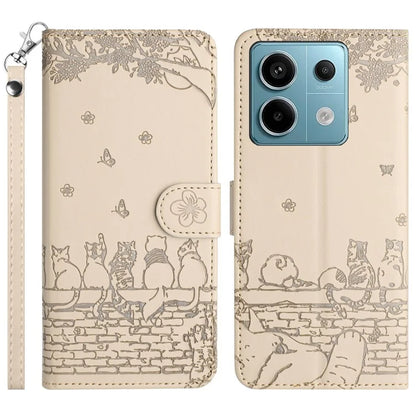 For Xiaomi Redmi Note 13 Pro 5G / Poco X6 5G Case Wall Cats Imprinted PU Leather Phone Cover
