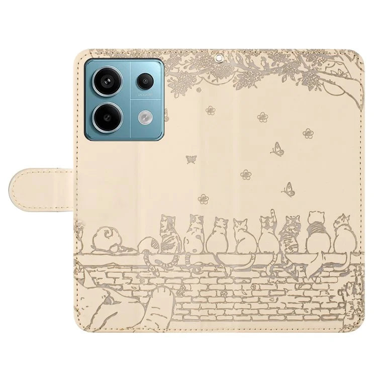 For Xiaomi Redmi Note 13 Pro 5G / Poco X6 5G Case Wall Cats Imprinted PU Leather Phone Cover