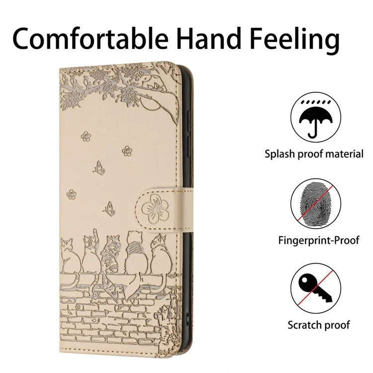 For Xiaomi Redmi Note 13 Pro 5G / Poco X6 5G Case Wall Cats Imprinted PU Leather Phone Cover