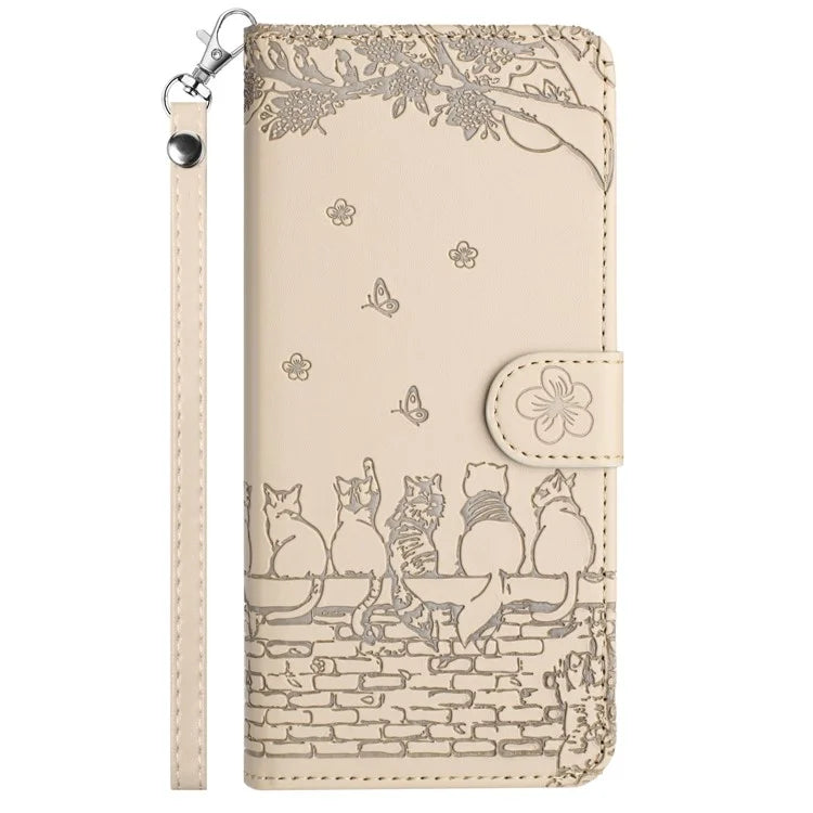 For Xiaomi Redmi Note 13 Pro 5G / Poco X6 5G Case Wall Cats Imprinted PU Leather Phone Cover