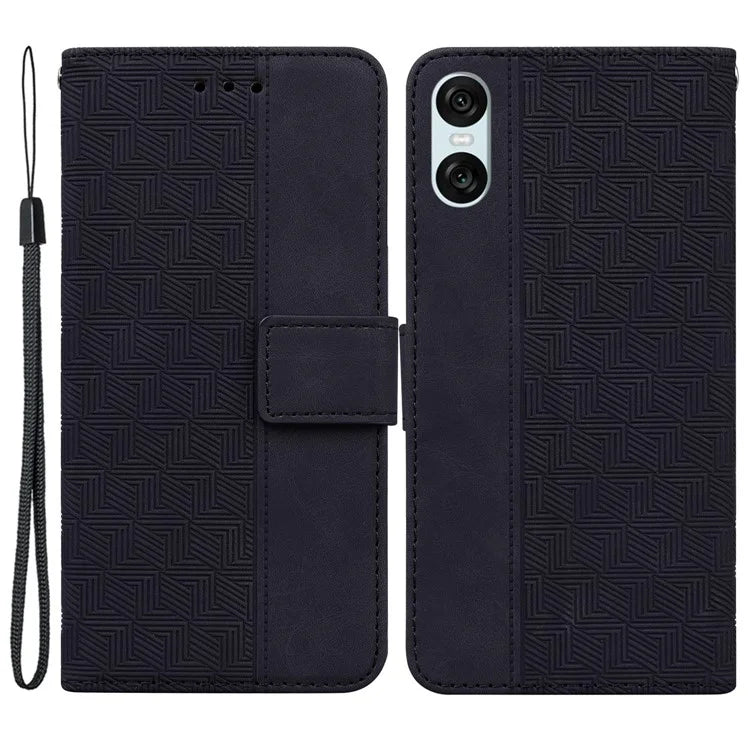 For Sony Xperia 5 VI Case Imprinted Geometry PU Leather Wrist Strap Phone Cover