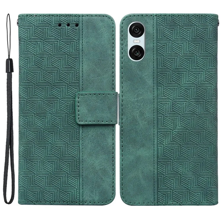 For Sony Xperia 5 VI Case Imprinted Geometry PU Leather Wrist Strap Phone Cover