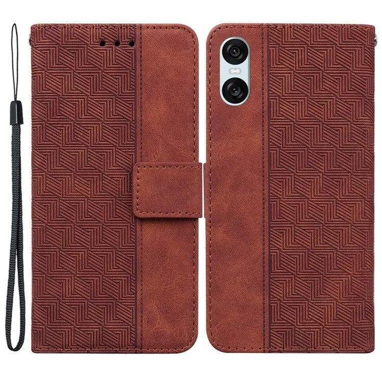 For Sony Xperia 5 VI Case Imprinted Geometry PU Leather Wrist Strap Phone Cover