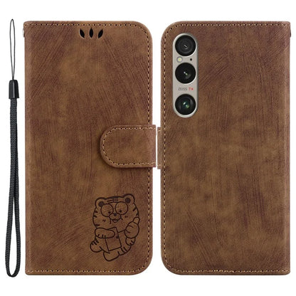 For Sony Xperia 1 VI Leather Case Cute Tiger Pattern Wallet Stand Phone Cover