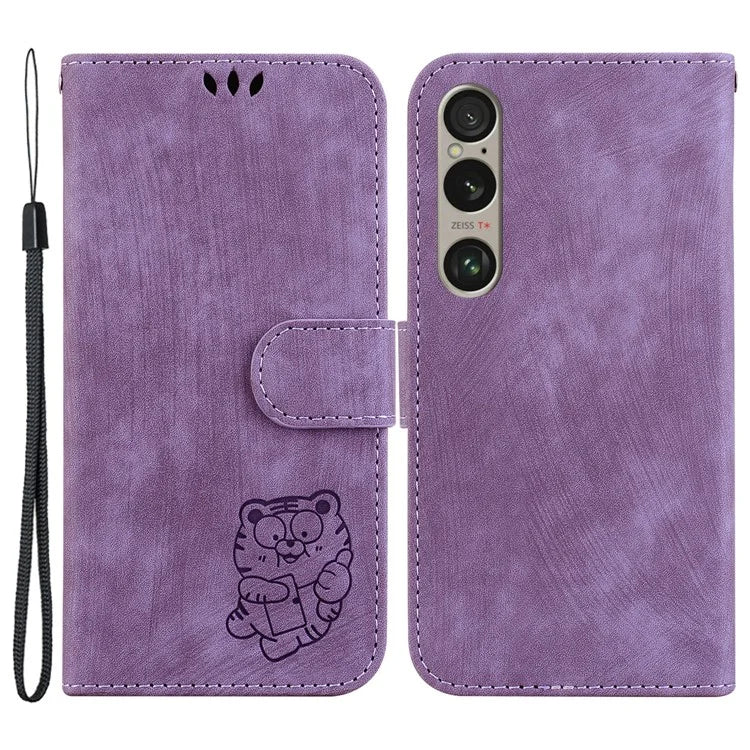For Sony Xperia 1 VI Leather Case Cute Tiger Pattern Wallet Stand Phone Cover