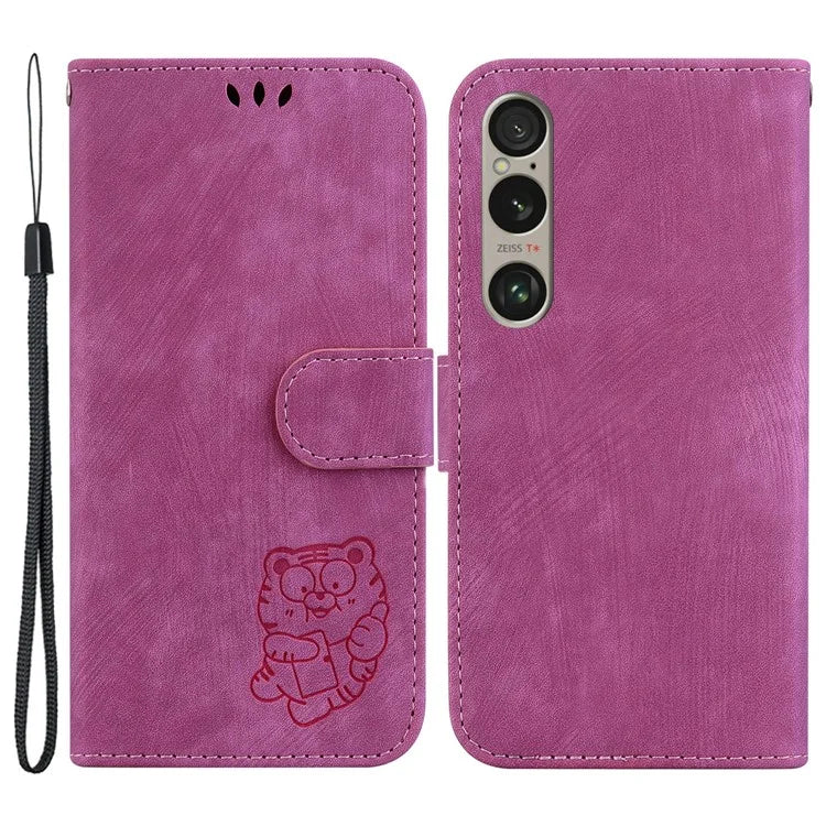 For Sony Xperia 1 VI Leather Case Cute Tiger Pattern Wallet Stand Phone Cover