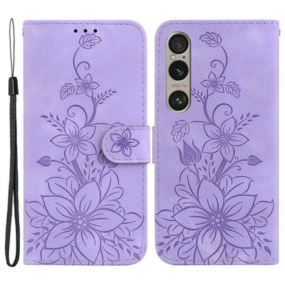 For Sony Xperia 1 VI Case Stand Flower Imprint PU Leather Flip Phone Cover