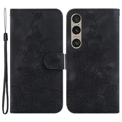 For Sony Xperia 1 VI Case Stand Flower Imprint PU Leather Flip Phone Cover