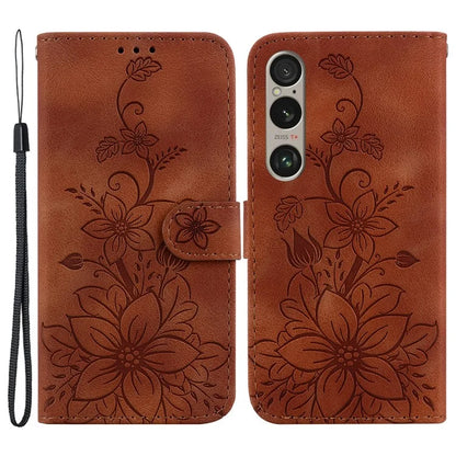 For Sony Xperia 1 VI Case Stand Flower Imprint PU Leather Flip Phone Cover