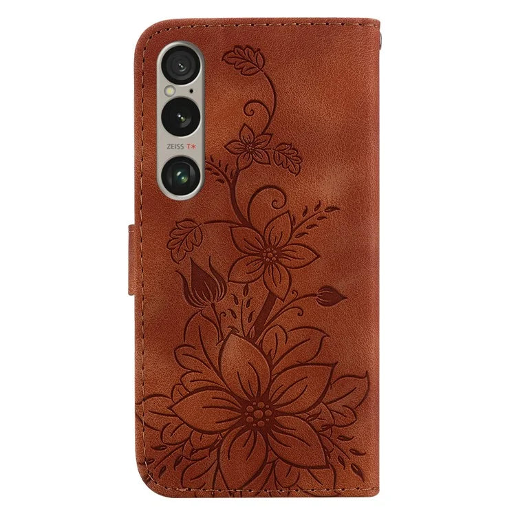 For Sony Xperia 1 VI Case Stand Flower Imprint PU Leather Flip Phone Cover