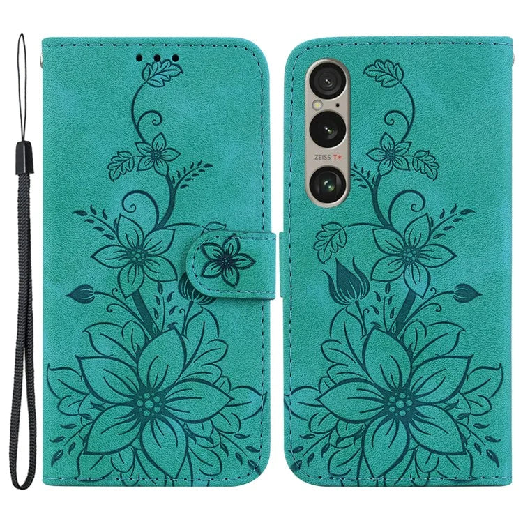 For Sony Xperia 1 VI Case Stand Flower Imprint PU Leather Flip Phone Cover