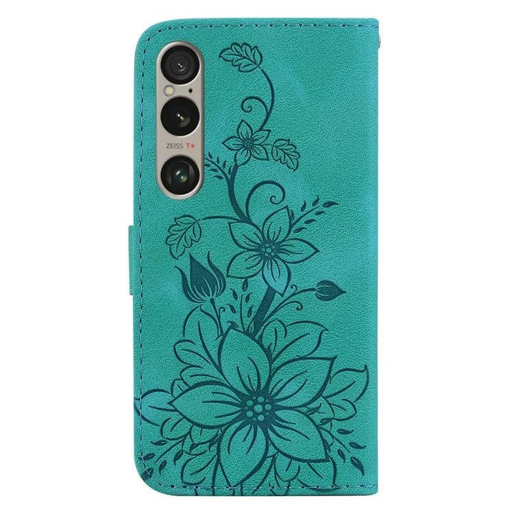 For Sony Xperia 1 VI Case Stand Flower Imprint PU Leather Flip Phone Cover