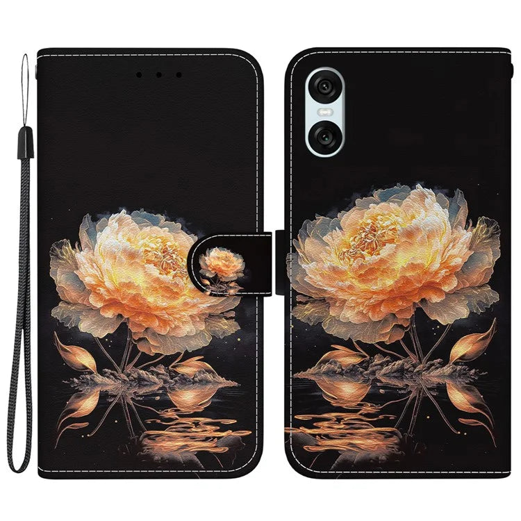 For Sony Xperia 10 VI Case Wallet Phone Leather Cover with Strap Pattern Printing