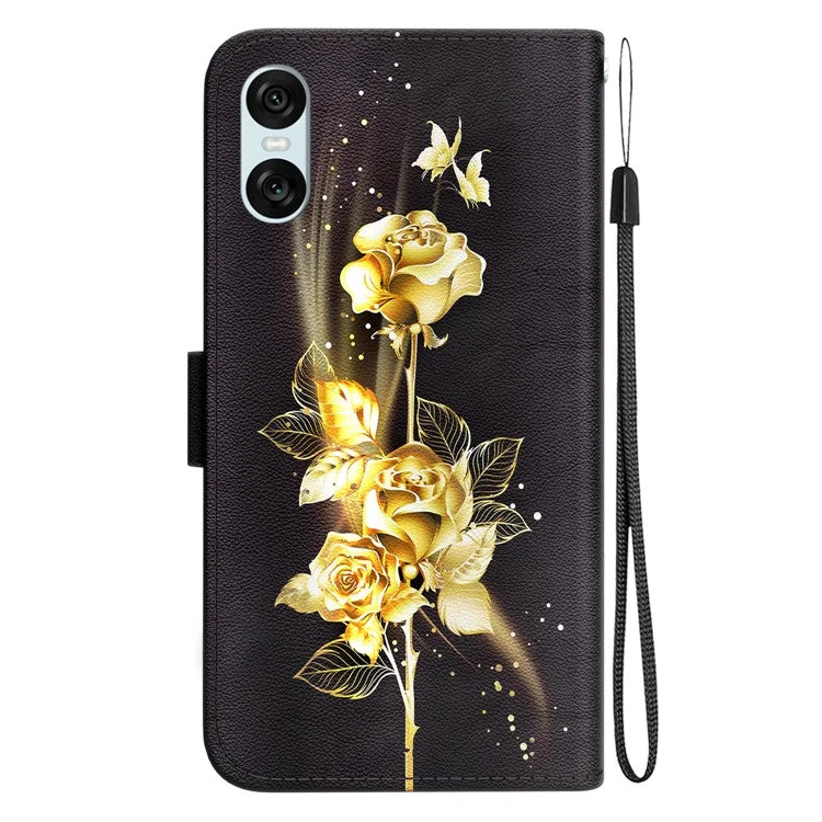 For Sony Xperia 10 VI Case Wallet Phone Leather Cover with Strap Pattern Printing