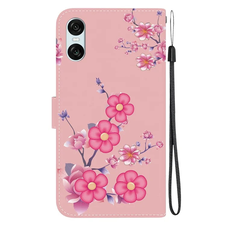 For Sony Xperia 10 VI Case Wallet Phone Leather Cover with Strap Pattern Printing