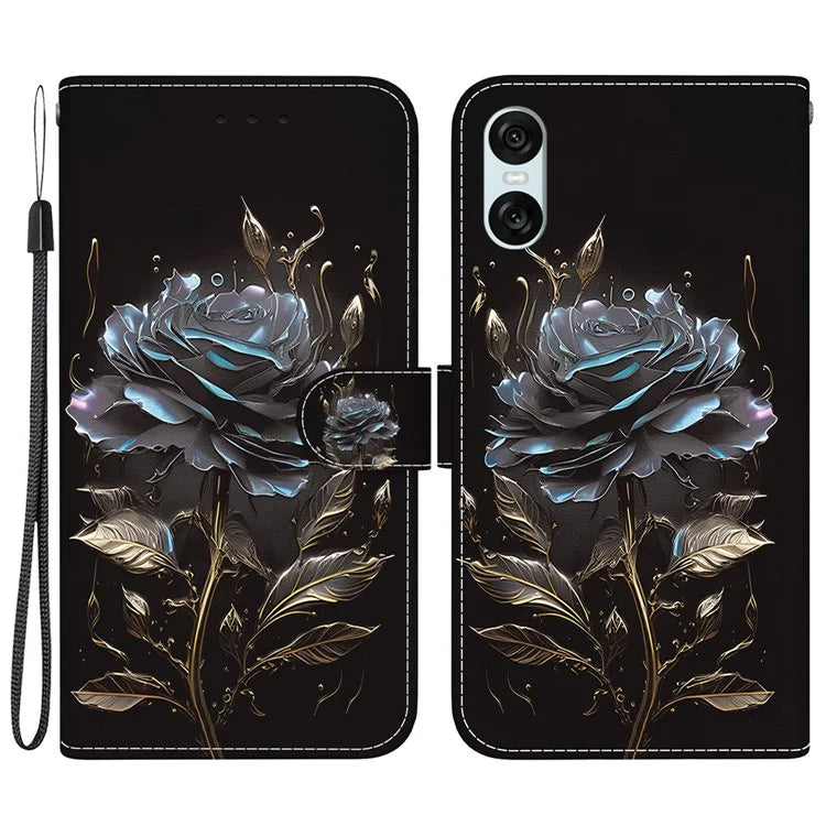 For Sony Xperia 10 VI Case Wallet Phone Leather Cover with Strap Pattern Printing