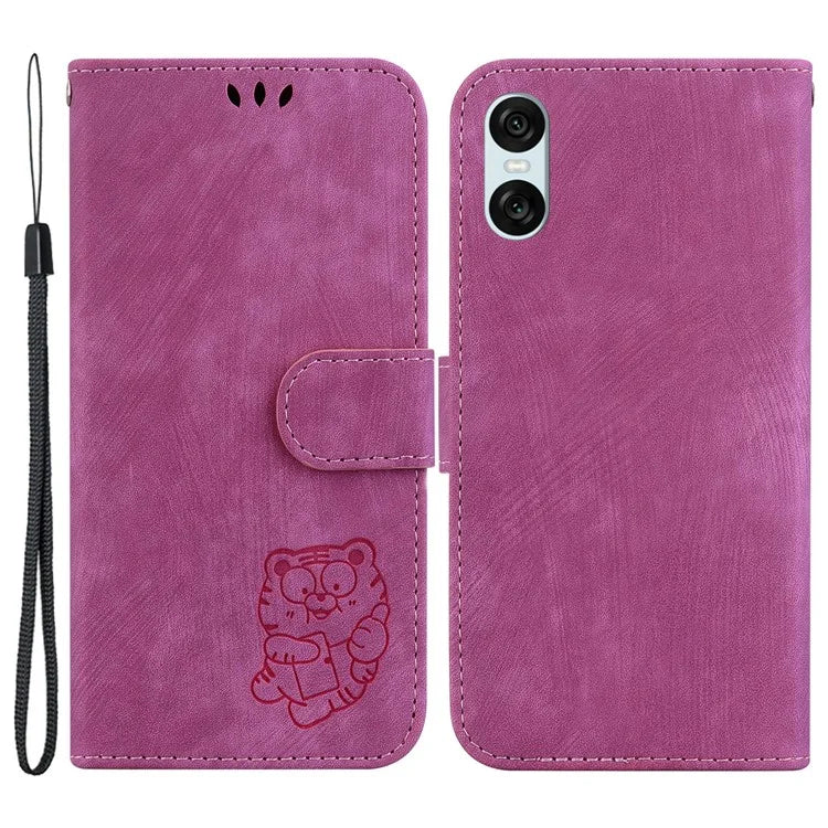 For Sony Xperia 10 VI Leather Case Phone Wallet Cover Cute Tiger Pattern